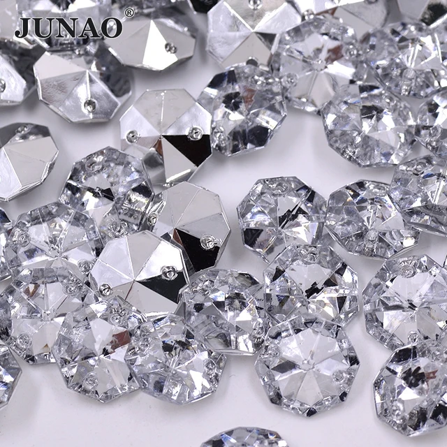 JUNAO 30*40mm Sew On Clear White Large Rhinestones Appliques Big Rectangle  Crystal Strass Flatback Sewing Acrylic Stones Crafts