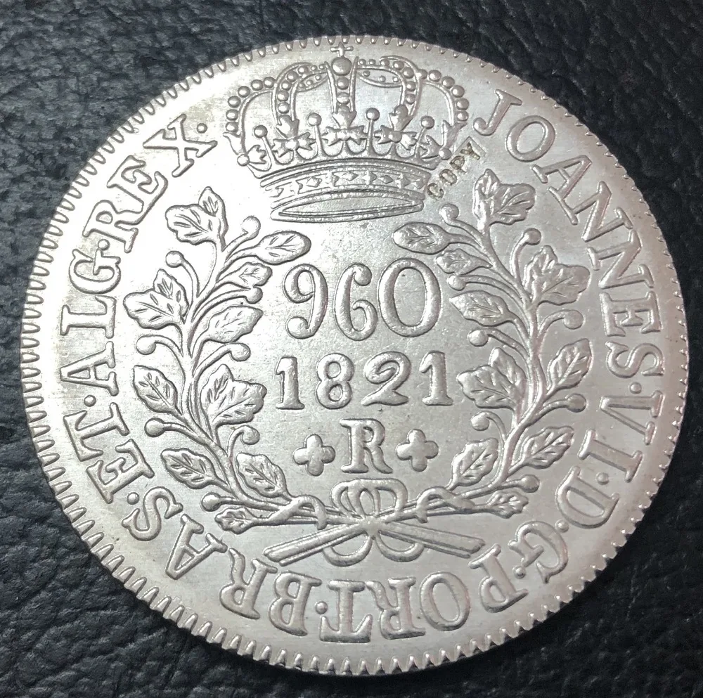 1821 R Бразилия 960 Reis Joao VI Посеребренная копировальная монета 40 мм|Безвалютные
