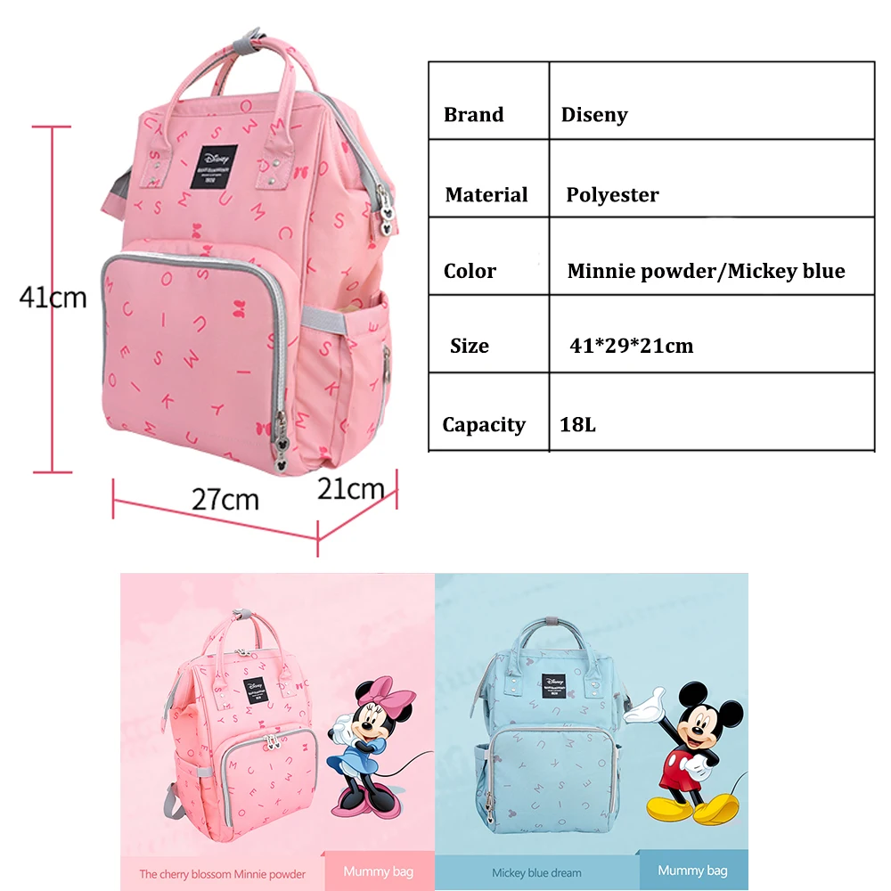 Disney Mummy Maternity Diaper Bags Backpack Larger Capacity Backpack Nappay Baby Bag Travel With Stoller Straps For Baby Care