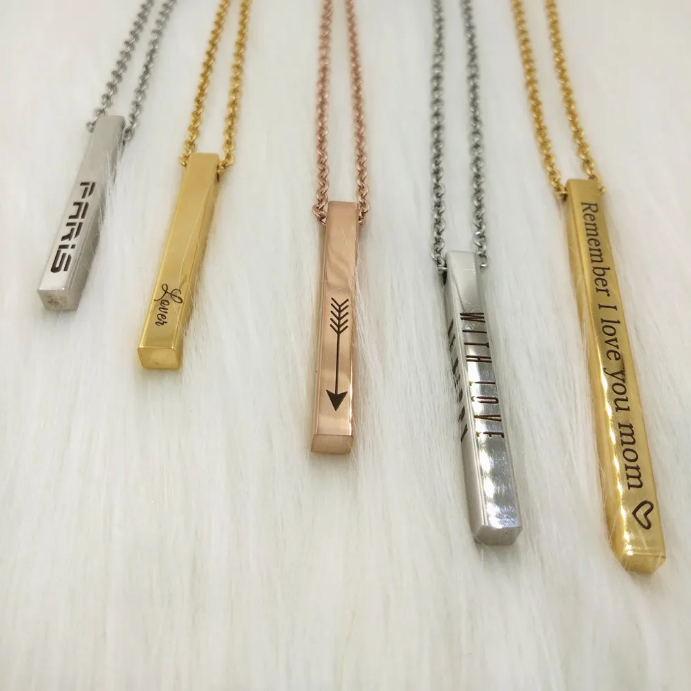 

MYLONGINGCHARM 1pc Customize your Necklace Customize Female Jewerly Necklace Cuboid Bar Pendant 5x40mm Female Necklace G2959
