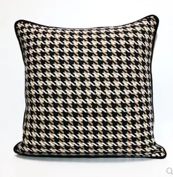 

Vintage houndstooth pattern cushion cover retro black white brown mixed color pillowcase throw pillow cover indoor