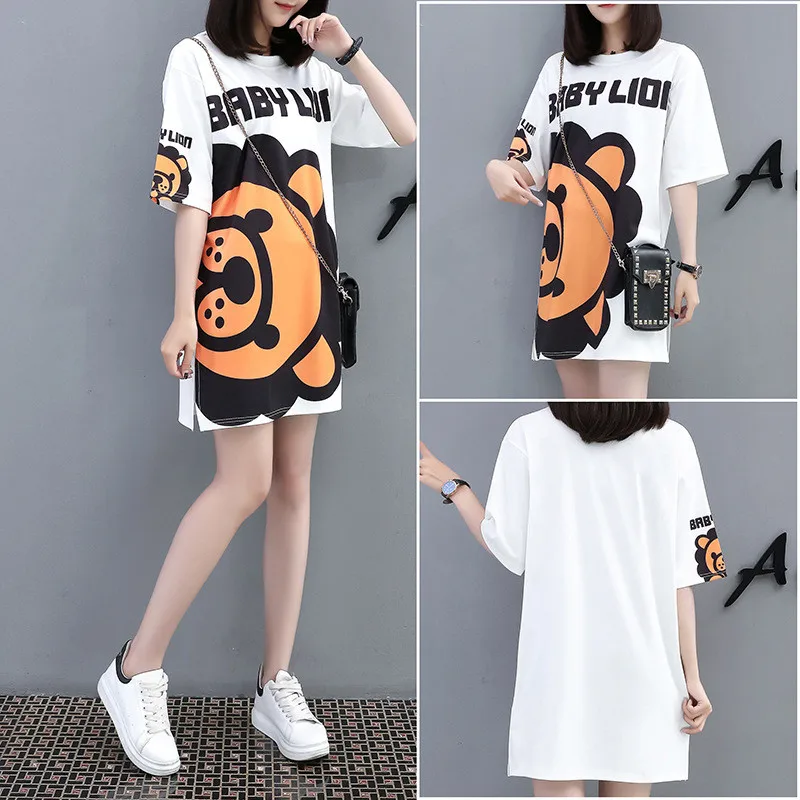 Fashion Summer Oversized Loose Dress Women Plus Size O Neck Half Sleeves Printed Casual T Shirt Dress Streetwear Mini Dress - Цвет: A14