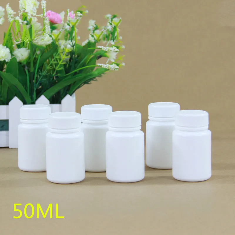 

100PCS/set 50ML empty plastic bottle with screw cap for medicine capsule pill food grade storage container Portable