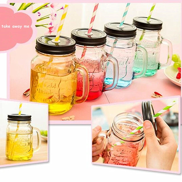 6-Piece Clear Mason Jars - 16 oz, Glass Drink Bottle with Lid and  Straw,Frozen Juice Cup,Travel Mug