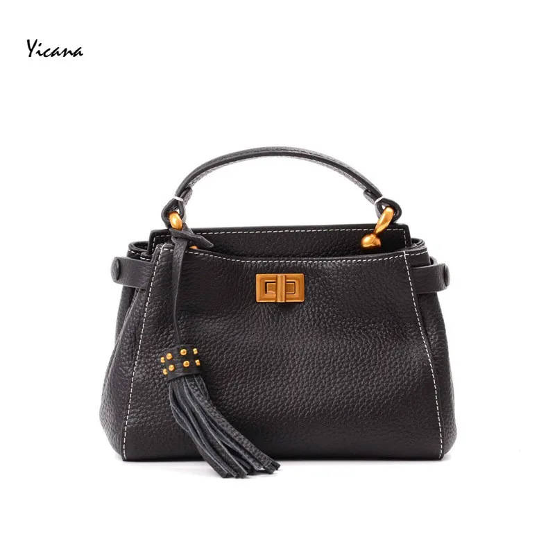 

Yicana 2018 Summer New Style Genuine Leather Woman Handbag Fashion Litchi Grain Cowhide Small shoulder bag