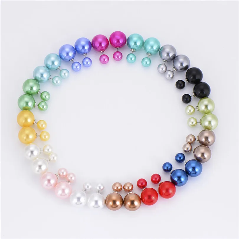 

10 Pair/LOT Beautiful Round Double Balls Stud Earrings Women Lovely Candy Color Fashion Party Earring Pusety Brincos wholesale