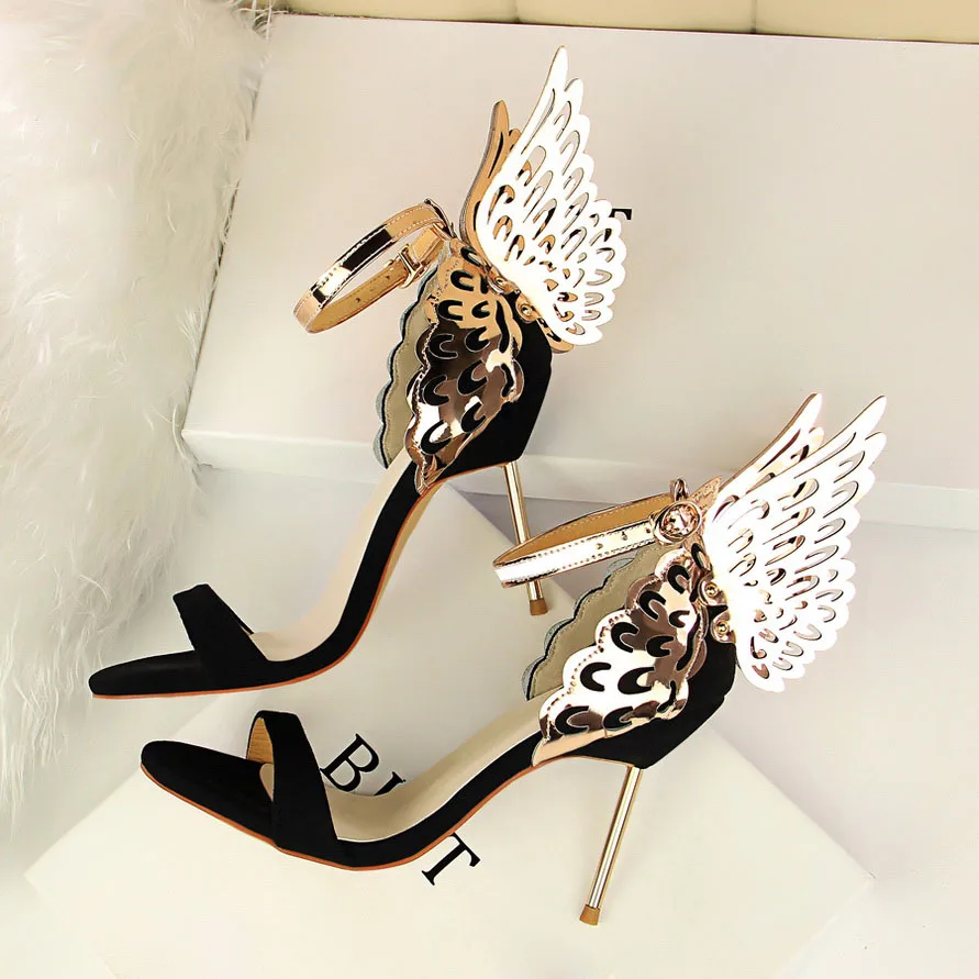 Женские летние сандалии с блестками на высоком каблуке 9 см; женские пикантные туфли-лодочки на шпильке с ремешком; Escarpins; Свадебная обувь для невесты; цвет РОЗОВЫЙ, золотистый - Цвет: Flock