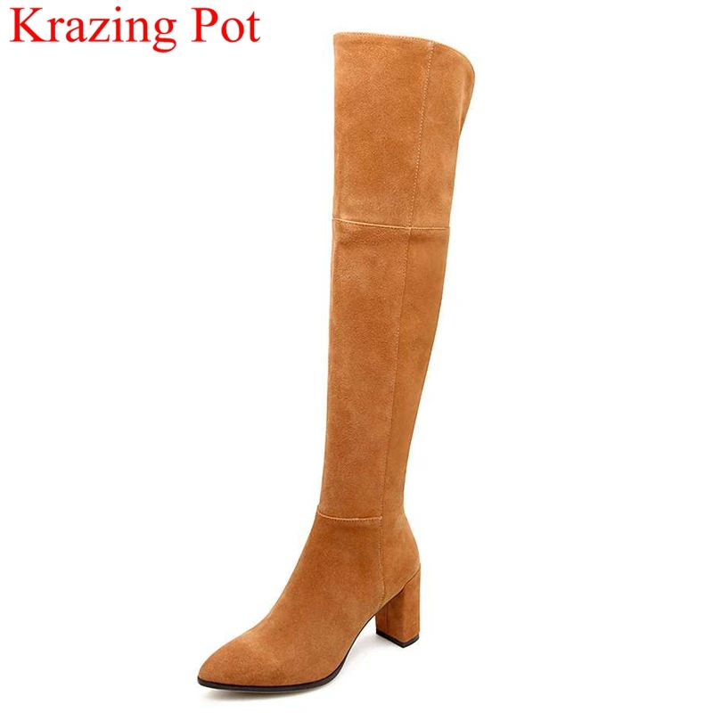 

2018 superstar high heels zipper over-the-knee boots genuine leather handmade thigh high boots elegant party winter shoes L6f1