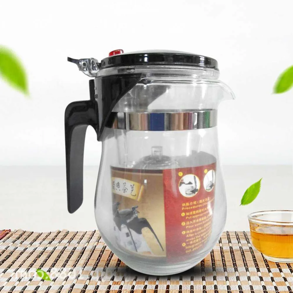

New Arrival 500ml Heat Resistant Glass Tea Pot Chinese Kung Fu Tea Set Puer Kettle Flower Tea Pot Convenient Home Office Teaset