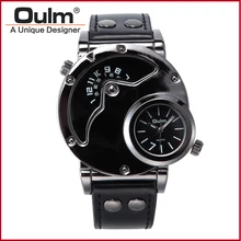 Oulm 9591 Hommes de Montre-Bracelet avec Double Fuseau horaire Bracelet En Cuir Relojes Hombre Montres Hommes Montre pour Homme Casual et Mode Style