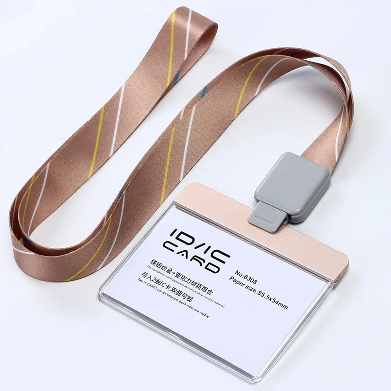 Acrylic Clear Access Card ID IC Card Badge Holder Work Card with Polyester Lanyard,Factory Price, LOGO Custom Lanyard - Цвет: H stripe gold