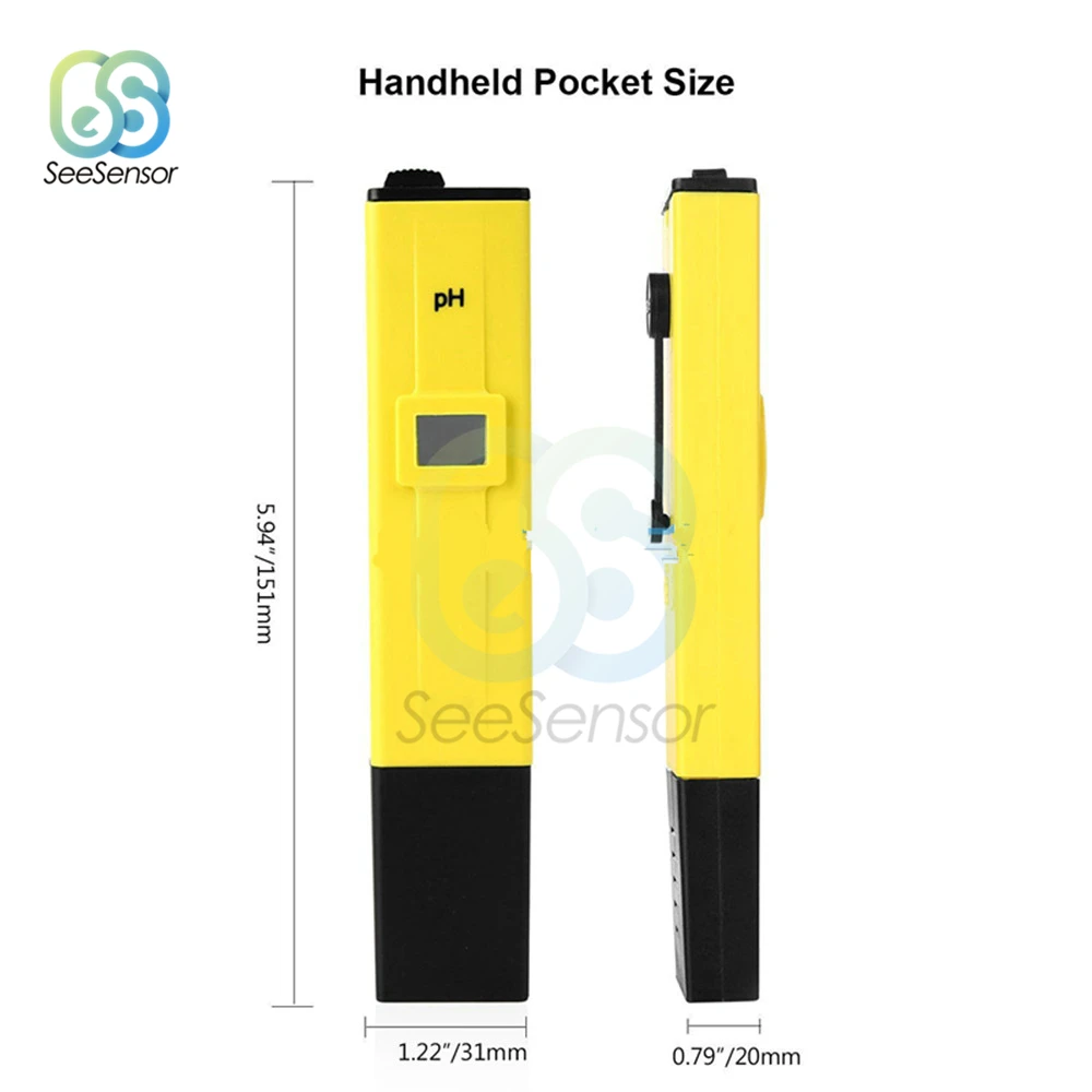 PH 0.1-14.00 Portable Digital PH Meter Tester Pen for Aquarium Pool Water Quality Lab PH Monitor with ATC