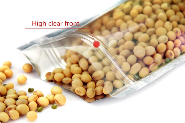 One Side Clear Silver Aluminum Foil Ziplock Packaging Bag Stand up Resealable Glossy Foil Plastic Heat Sealing Storage Pouches 5