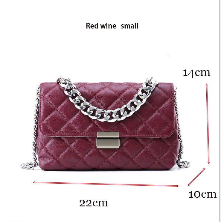 Модная сумка-мессенджер из натуральной кожи на цепочке, брендовая Дизайнерская Женская мини-сумка-клатч с ромбовидным принтом, зимняя сумка, сумка через плечо - Цвет: red wine small