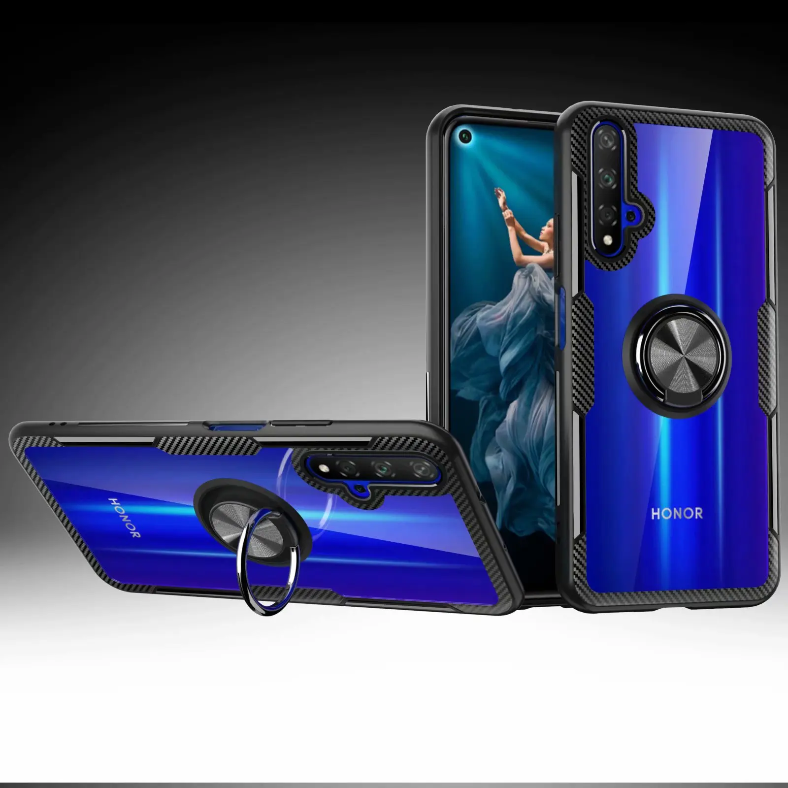Чехол с кольцом подставкой для Huawei Honor 20 Pro прозрачный защитный чехол на магните