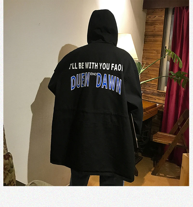 Mens Long Hooded Trench Coat Casual Spring Windbreaker Coat Men Korean Overcoat Hip Hop   (10)