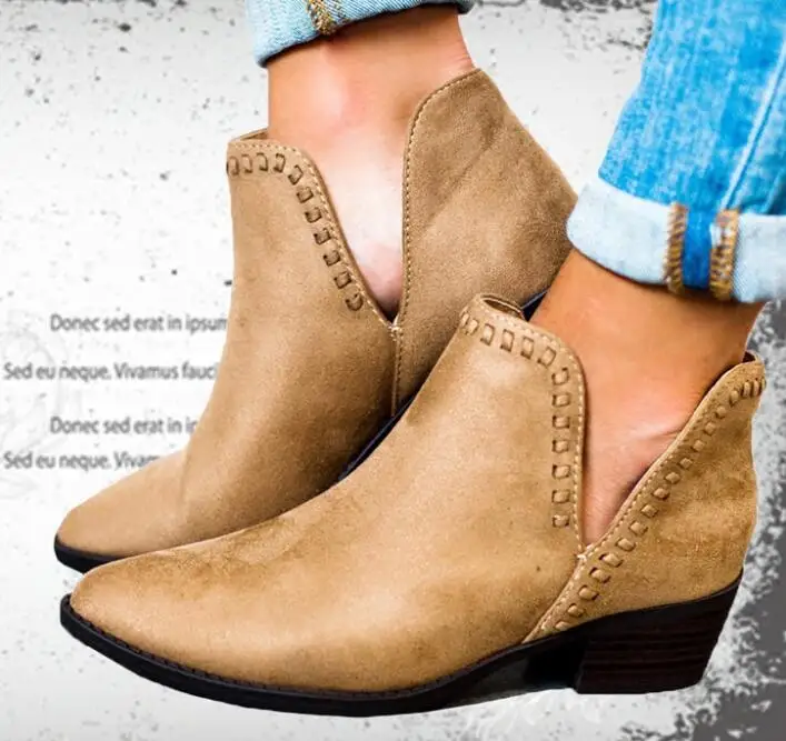 COVOYYAR/Винтажные ботильоны, новинка, женские ботинки с v-образным вырезом и острым носком, женская обувь на квадратном каблуке без застежки, большие размеры, WBS836