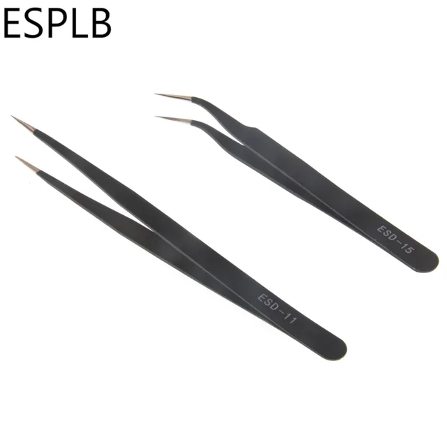 ESD 11/15 Anti Static ESD Stainless Steel Precision Tweezers Straight Curved Tip Tweezers for Electronics 1