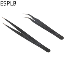 Pinças de ponta curvada anti-estática esd, 2 pçs/set 1.5mm esd 11/15 de aço inoxidável de precisão, pinças retas para eletrônica