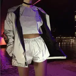 Ночной свет светоотражающие шорты для женщин хип-хоп блестящие повседневные эластичные шорты для спортзала