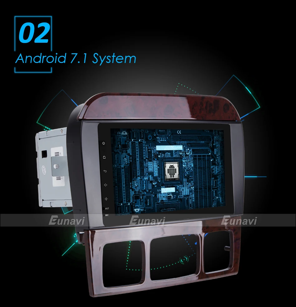 Top Eunavi 4 Core 2 Din Android 7.1 Car Radio Stereo Player GPS Navigation For Mercedes-Benz S-Class W220 CL-Class W215 Bluetooth 3