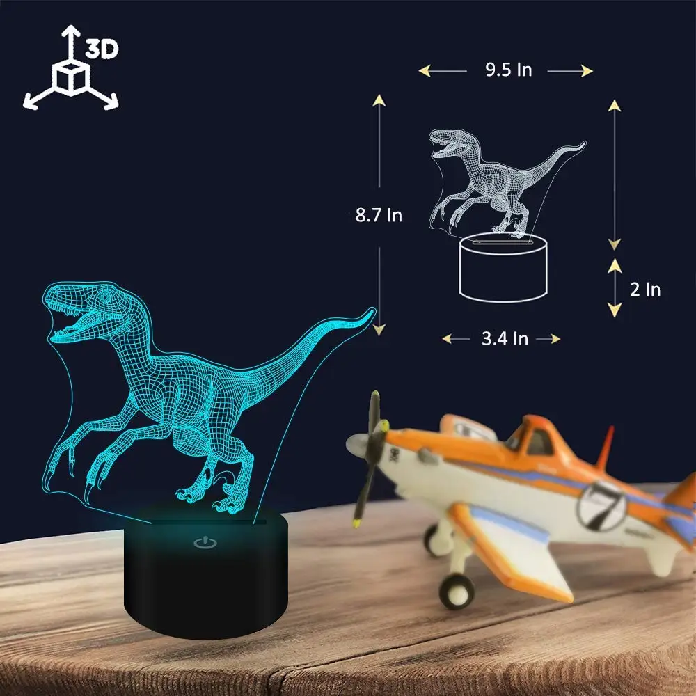 3D Оптическая иллюзия животного Ночной светильник 7 светодиодный меняющий цвет светильник Холодный мягкий светильник Велоцираптор тираннозавр рекс Т Рекс трицератоп