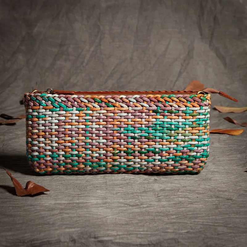 

Woven Leather Ladies Handbag Shoulder Sling Bags Handmade Genuine Cow Leather Messenger Crossbody Women Clutch Bags Multi Colors