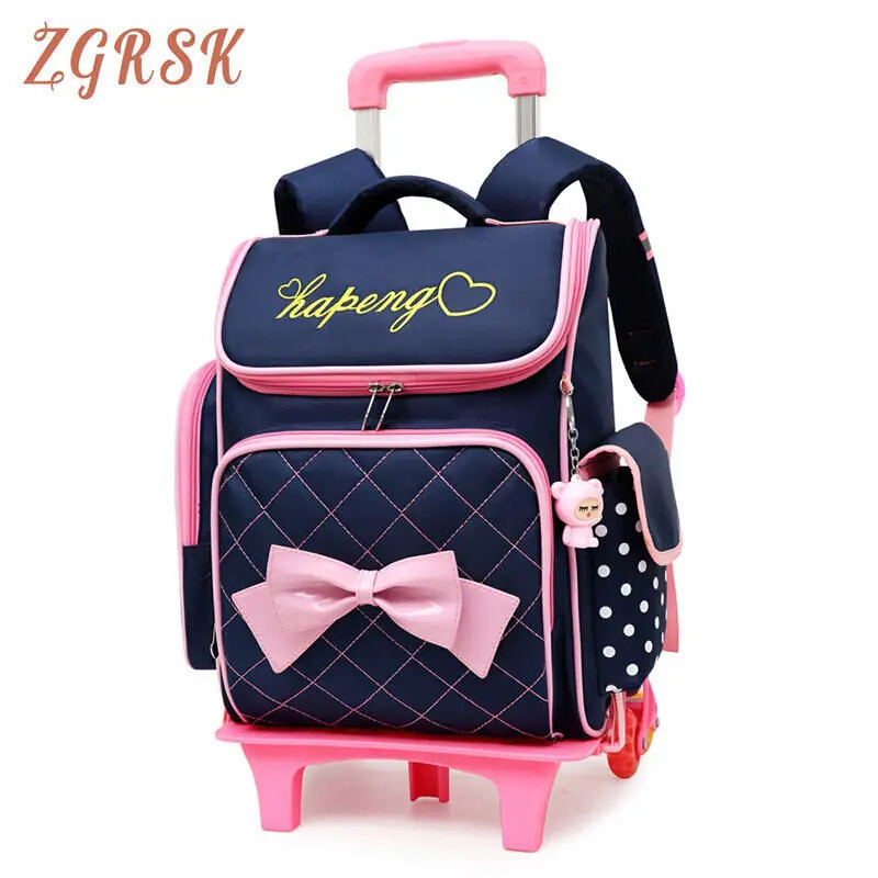 

Kids Nylon Wheeled Bagpack Removable Children School Bags With 2/6 Wheels For Girls Backpack Kids Bookbags Travel Luggage