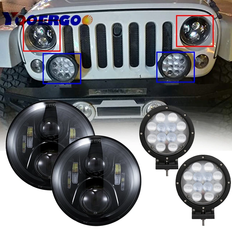 

Pair 7 Inch 60W Round Led High Low Beam Headlight with for Jeep SUV Boat Truck ATV Car Bumper