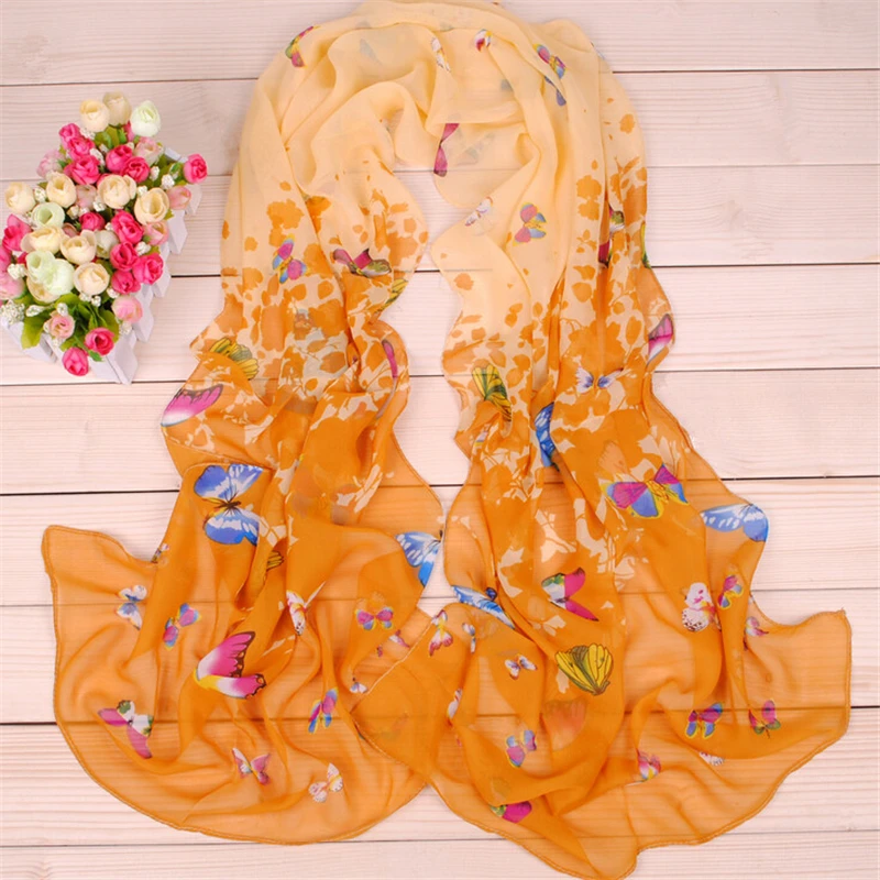 155*50cm Women Ladies Chiffon Butterfly Flower Printting Long Scarves
