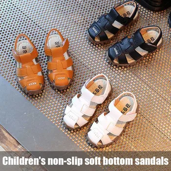 

Kids Boy Closed Toe Soft Bottom Non-Slip Baotou Leather Sandals Beach Summer Fashion Sandals YJS Dropship