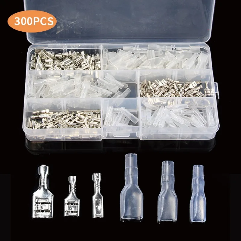 

300Pcs/Set 2.8/4.8/6.3mm Insulated Electrical Wire Terminal Crimp Spade Electrical Connectors Assorted Cold Press Terminal