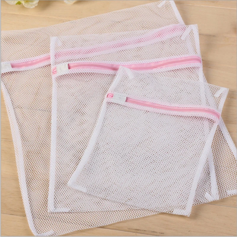 3Pcs/lot Zippered Foldable Nylon Laundry Bag Bra Socks Underwear Clothes Washing Machine