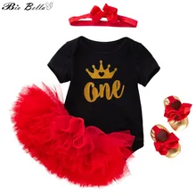 Комплект одежды на день рождения для новорожденных девочек 1-2 лет, одежда для маленьких девочек, топы+ юбки-пачки+ повязка на голову+ туфли, 4 предмета, для маленьких девочек