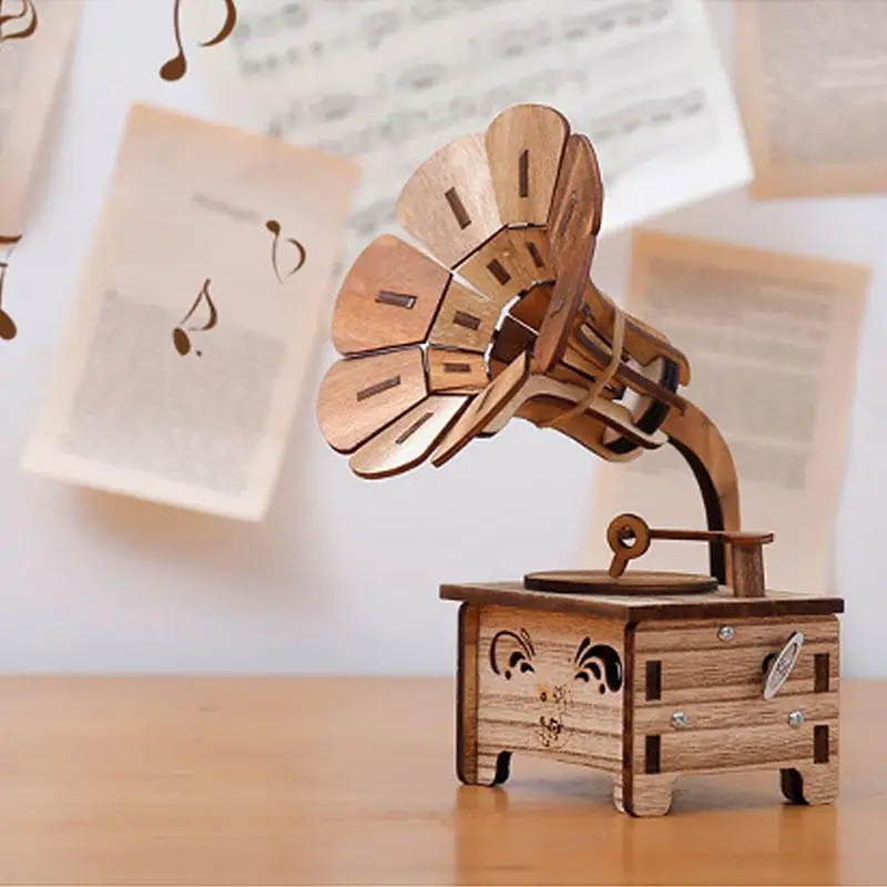 Креативные граммофон музыкальные коробки DIY деревянная музыкальная шкатулка