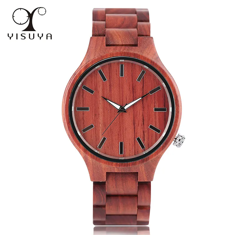 

Bamboo Wooden Watch for Men Unique Red Sandalwood Design Top Brand Luxury Quartz Wood Strap Bracelet Clasp Wrist Watch Gifts