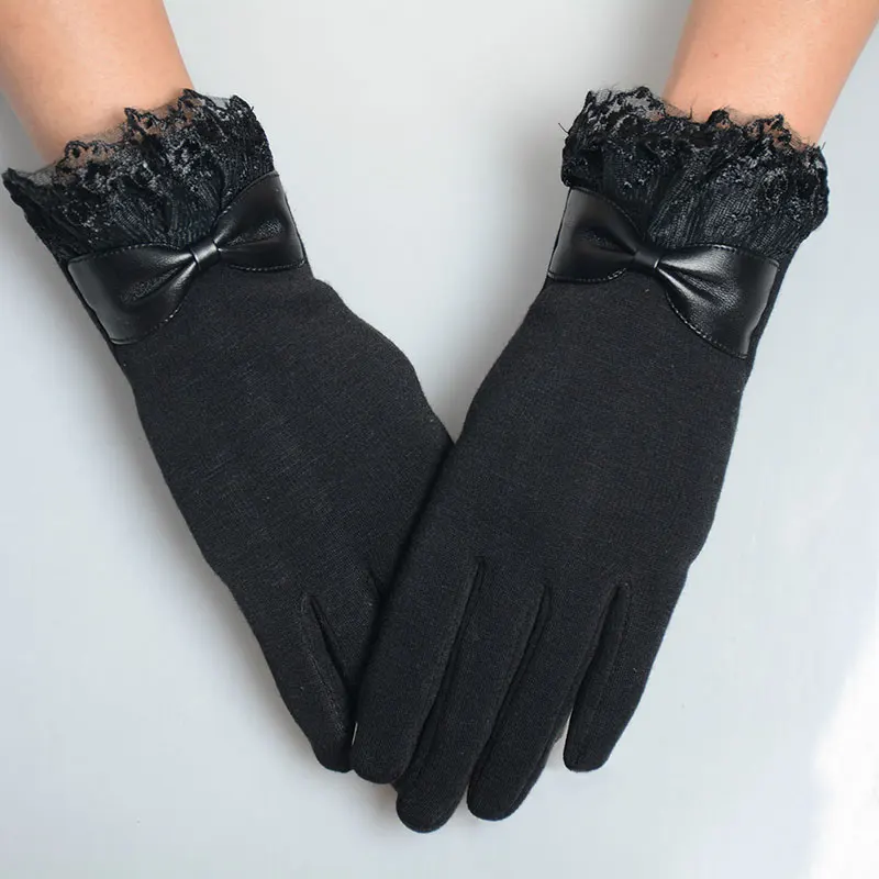 Новые модные женские зимние кружевные перчатки для стрельбы из лука наручные варежки теплые женские перчатки - Цвет: black