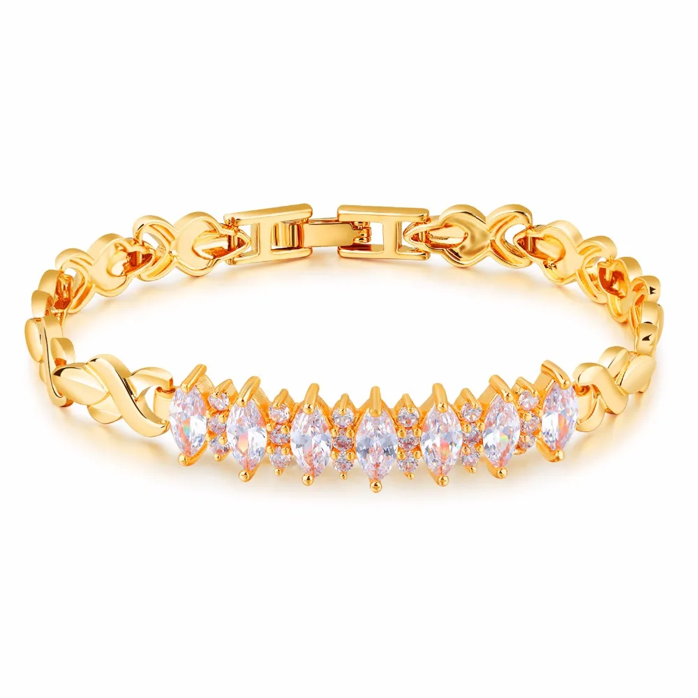 Luxury cubic zirconia bracelet links, the female golden chain design