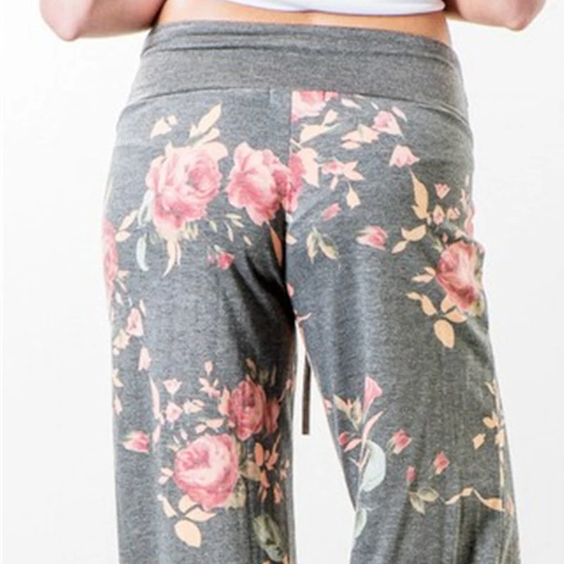 CALOFE штаны для танцев йоги размера плюс женские штаны для йоги с цветочным принтом спортивные свободные штаны с завязками прямые штаны для йоги