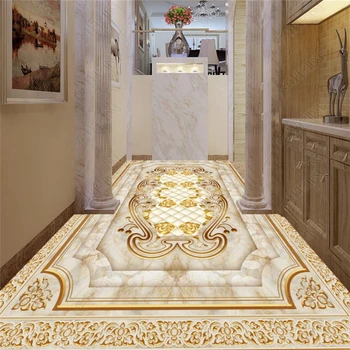 

beibehang Custom European 3d wallpaper luxury gold rose marble soft package parquet floor 3D floor tiles wall papers home decor