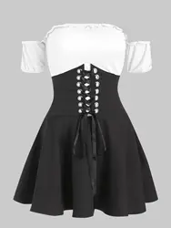 Wipalo/женский топ с открытыми плечами и шнуровкой, комплект с мини-юбкой, плюс размер, милое платье из двух предметов, женское повседневное