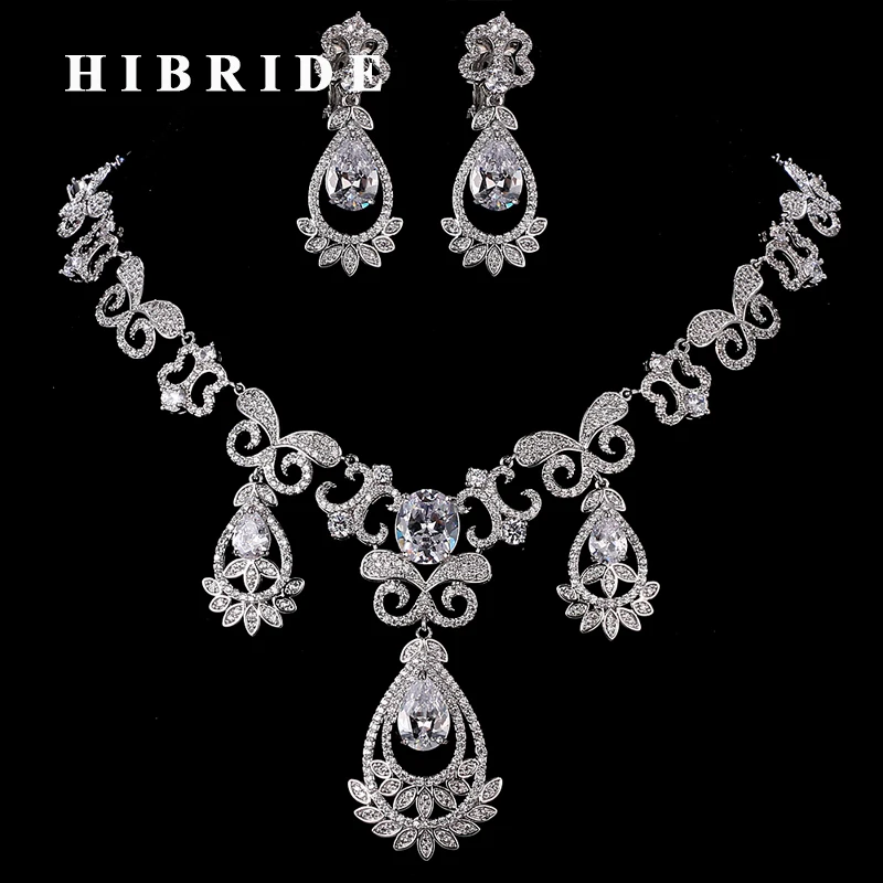 

HIBRIDE Big Brand Shiny Cubic Zirconia Women Jewelry Set Beautiful Bridal Necklace And Earring For Ladies Anniversary N-203