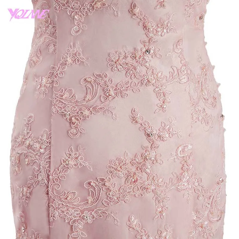 YQLNNE насыщенно розовое длинное платье для выпускного с подолом в виде русалочьего хвоста вечернее платье на бретелях с тюлевым кружевом и жемчугом Праздничное платье
