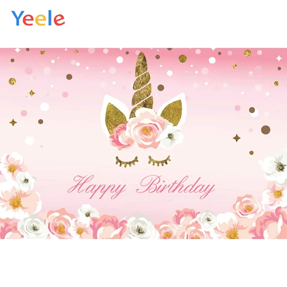 

Yeele Unicorn Wave Piont Flower Gradient Birthday Baby Photography Background Customized Photographic Backdrops for Photo Studio