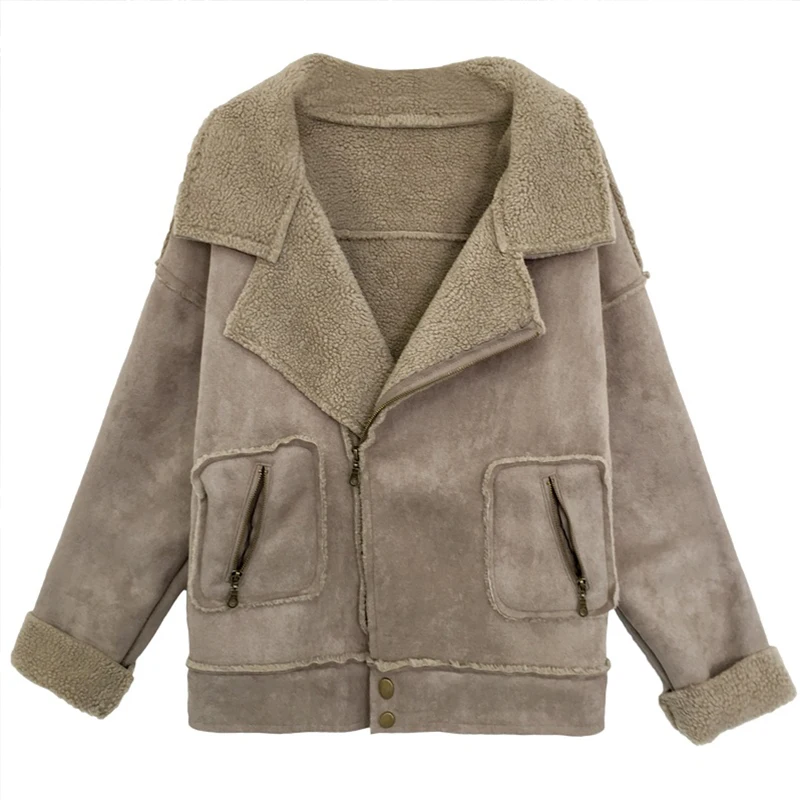 Новое пальто для женщин замшевые женские зимние куртки кожаные с флисом размера плюс женские пальто осень зима 9WT077