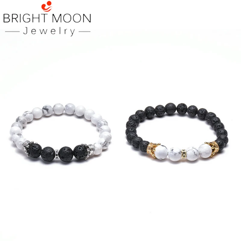 Bright Moon Fashion Jewelry Crown Stone Bracelet Copper Mens Natural Round Bead for Unsex | Украшения и аксессуары