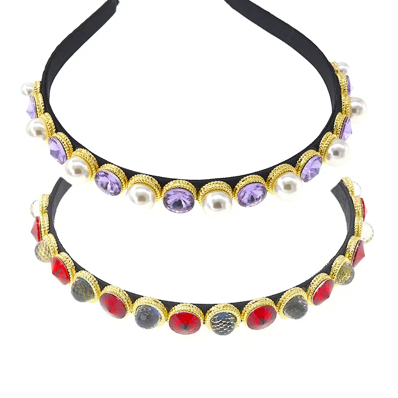 

baroque thin gem headbands with rhinestones Party pearl and diamond hair accessories womans black bridesmaid headdress 2019