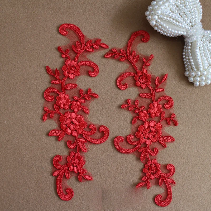 10Pieces Embroidered Red Lace Applique Lace Trim Dress DIY Lace