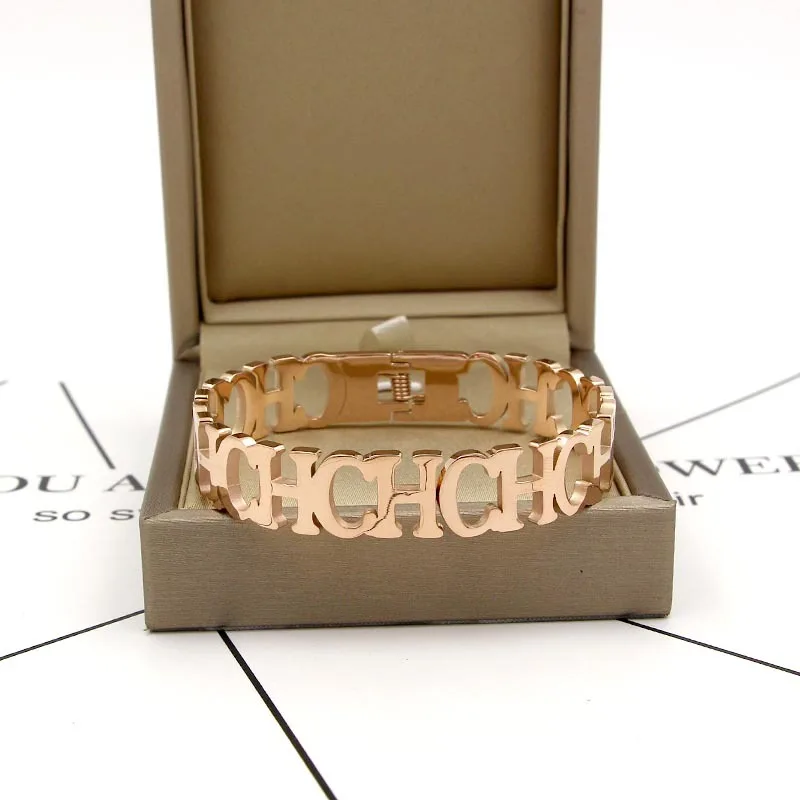 Горячая розовое золото цвет CH письмо весна открытие манжеты браслет для женщин ювелирные изделия подарок