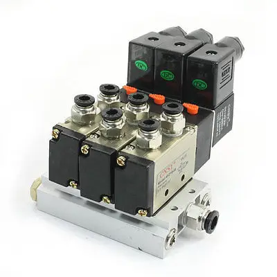 

DC12V 3W 2Position 5 Way Triple Solenoid Valve w Base Push In Connector Silencer